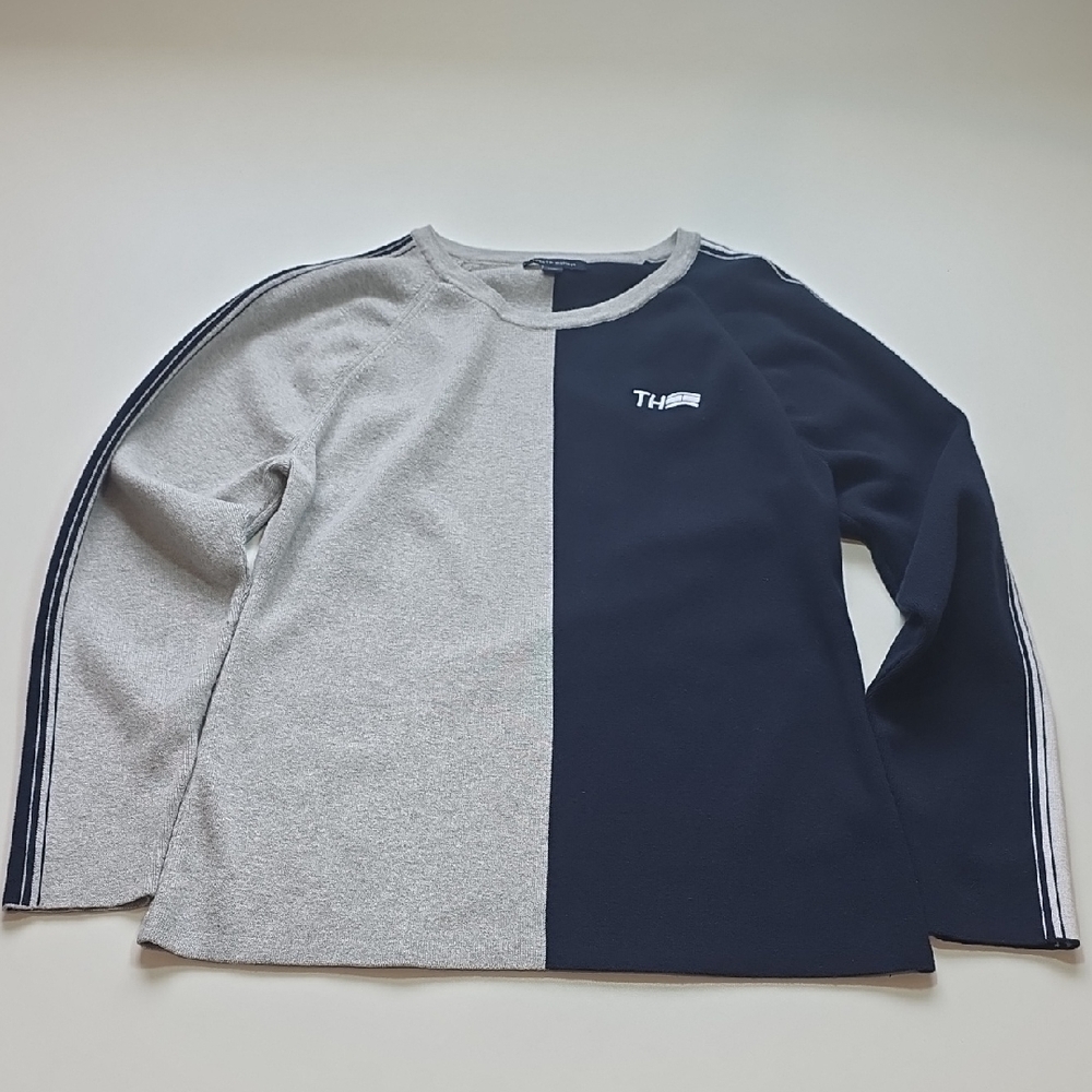 Tommy Hilfiger Kids Split Gray & Navy Long Sleeve Tee